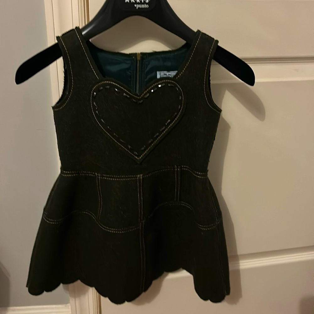 Mimi Sol Italian Wool structured fit and flare girls dress in a dark olive green